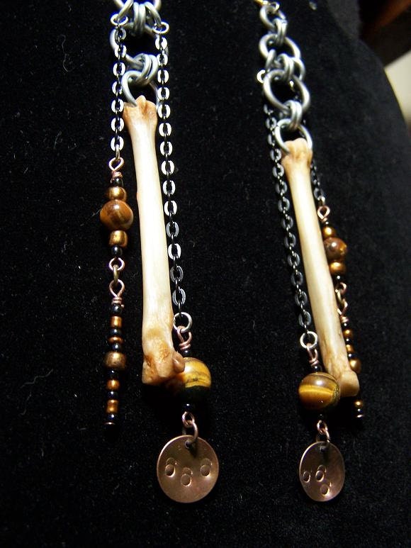 coyote bone, tiger eye, copper disc earrings
