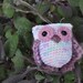 Tulip, miniature crochet owl toy accessory for Kaye Wiggs BJD MSD doll
