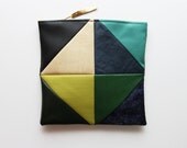 SHADES/ Green colorblock leather clutch