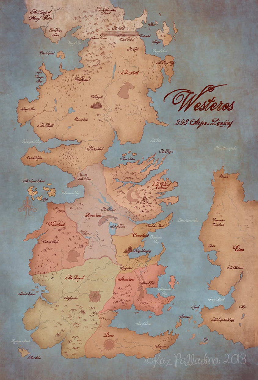 Map of Westeros- Game of Thrones- 13x19 inch Digital Art Poster