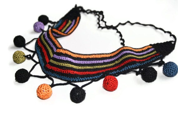 Gypsy  Style Small Rolls On Colorful Crochet Bracelet or Necklace Handmade - Ready to ship