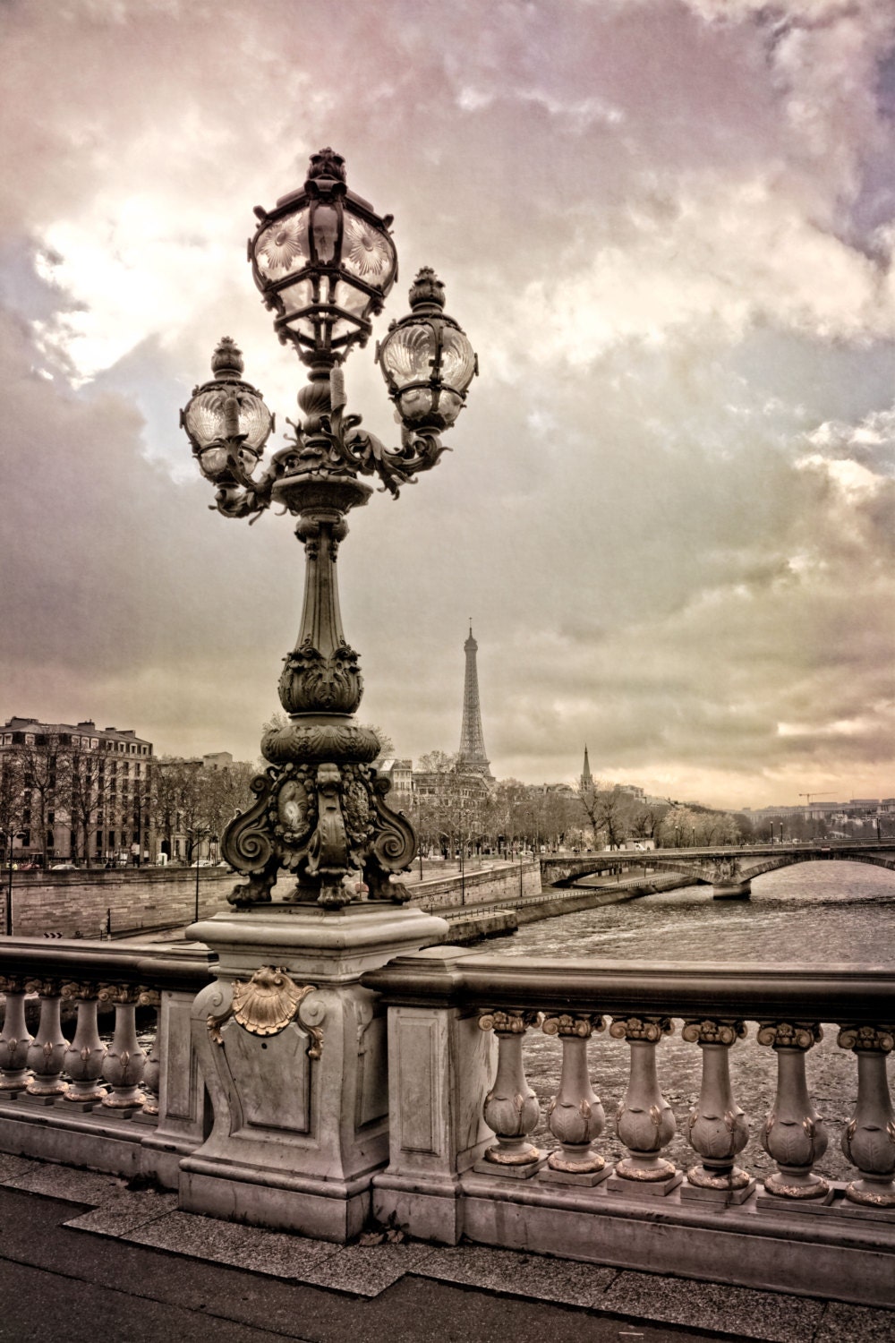 Lantern on Bridge Alexander, Paris, France, Instant Download, View of The Eiffel Tower, Wall Decor, Photo, Digital,Fine Art Photography, E79