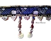 Tribal fusion belly dance choker in blue and black, with Ethiopian telsum beads, Kuchi dangles, and heishes. OOAK ethnic jewelry.