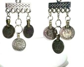 Ancient Greek style chandelier earrings - Hecuba - OOAK silver tone drop earrings with coins. Womens ethnic jewelry