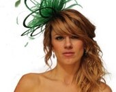 Emerald Green Satin  Feather Fascinator Hat - wedding, ladies day - choose any colour feathers & satin