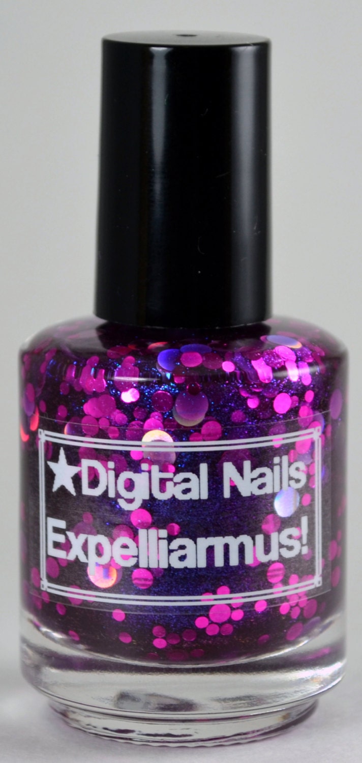 Expelliarmus : Martha Jones and  Doctor Who inspired royal purple jelly and circle glitter nail polish by Digital Nails