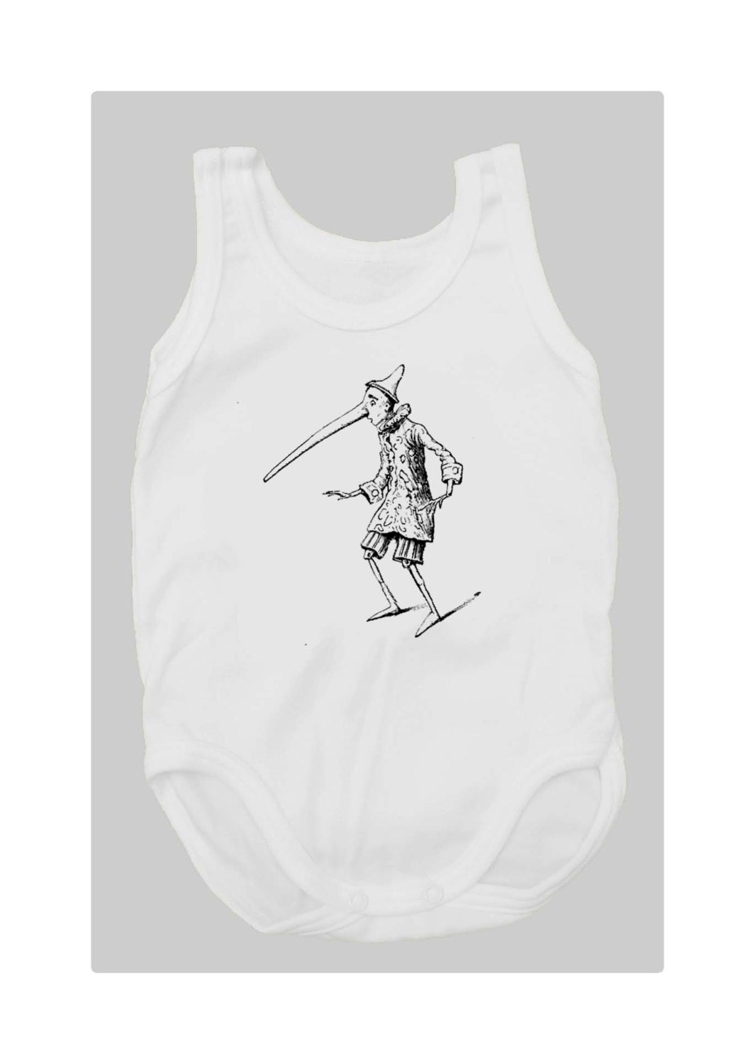 A Big Lie (100% White cotton baby bodysuit with vintage Pinocchio print)