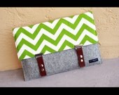 13" macbook case sleeve - 100% Merino Wool felt 3mm thick and green chevron