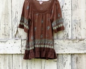 Bohemian Brown Beauty upcycled brown boho tunic top eco friendly hippie shirt paisley