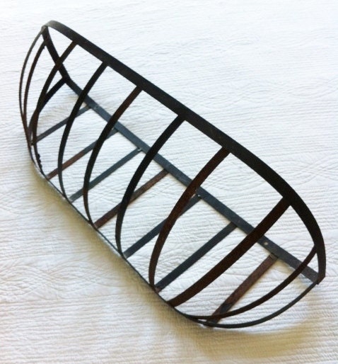 Vintage Shabby Chic Distressed Raven Black Wrought Iron Planter Basket, Cottage Home, Olives and Doves