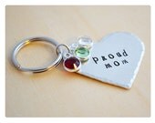Proud Mom Keychain - Mommy Keychain - Mom Keyring - Heart Keychain - Customized - Personalized Grandma - Birthstone Keychain