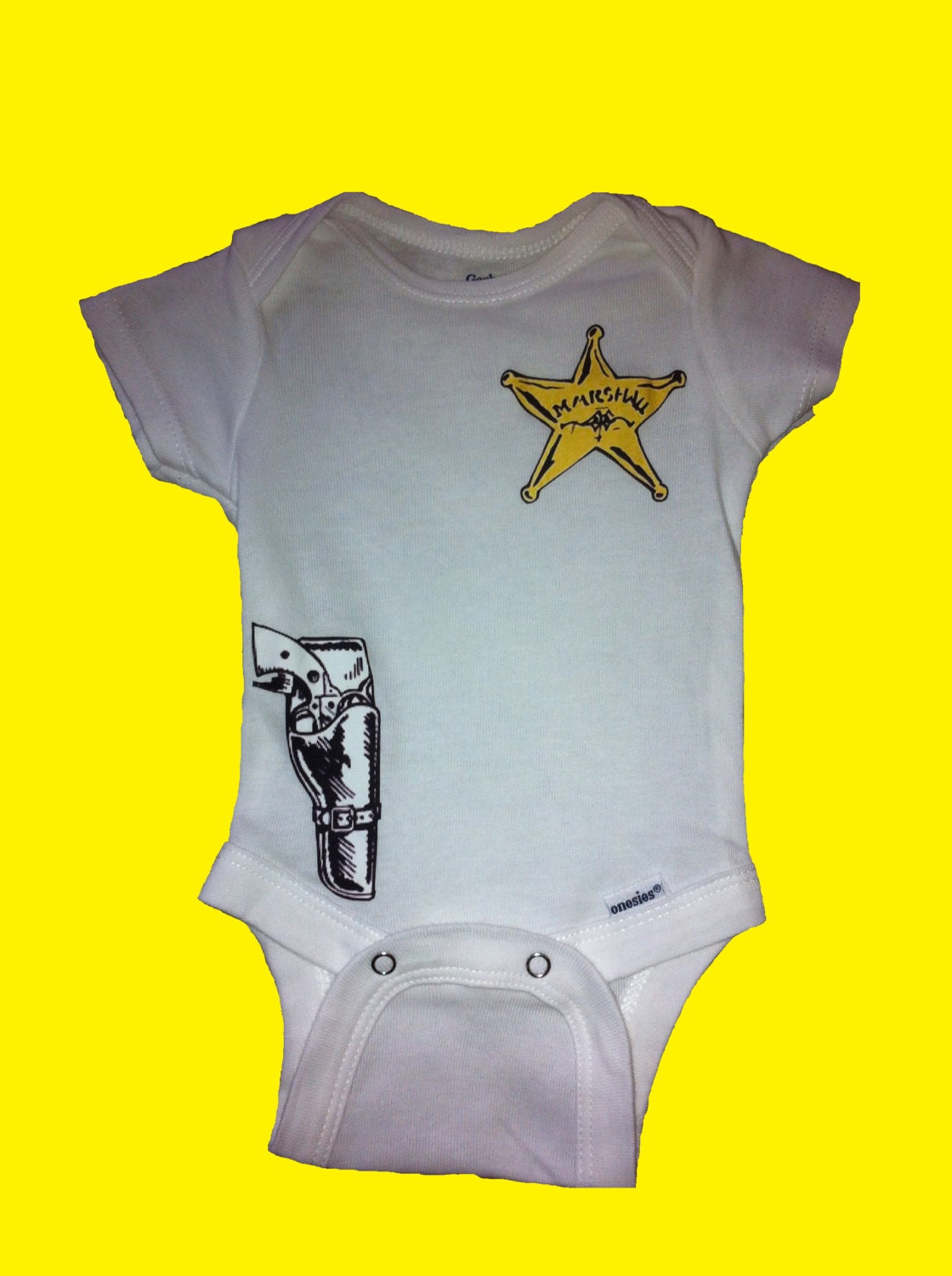Hipster Kids White Sheriff Onesie with Sheriff's Badge and Gun in Holster