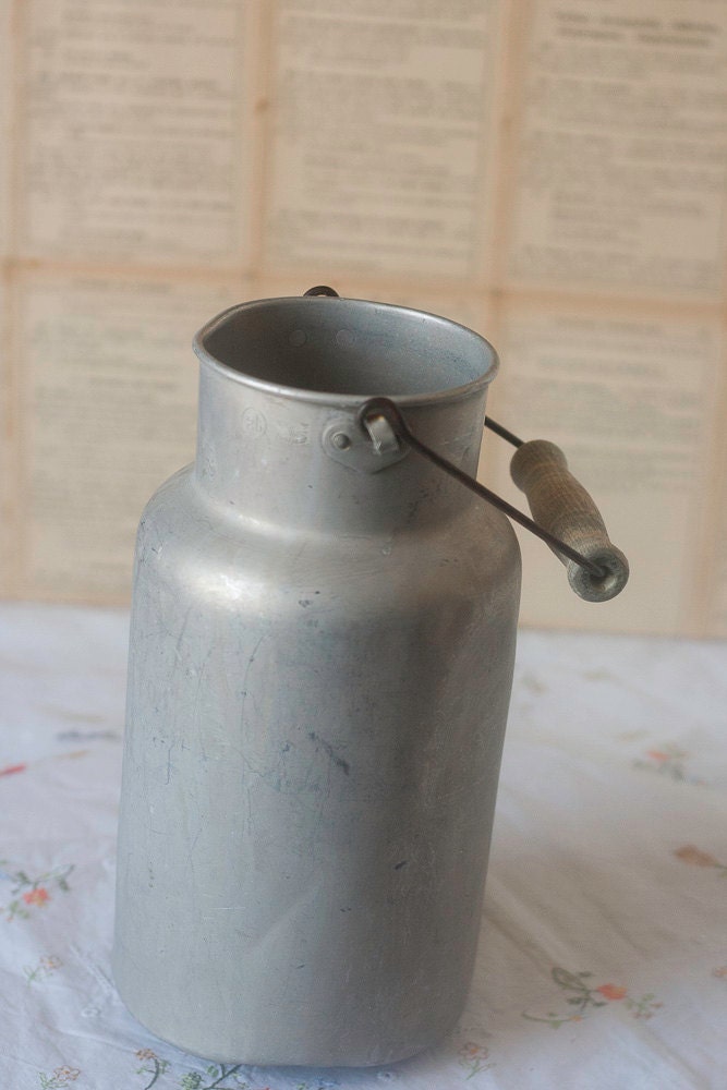 French Vintage Aluminium Milk Can Milk Jug Farmhouse Rustic