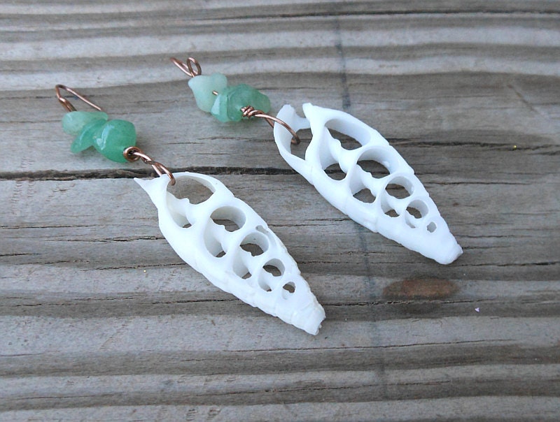 White Seashell Earrings - Nautical and Beach Earrings - Turquoise Beads - Handmade Jewelry