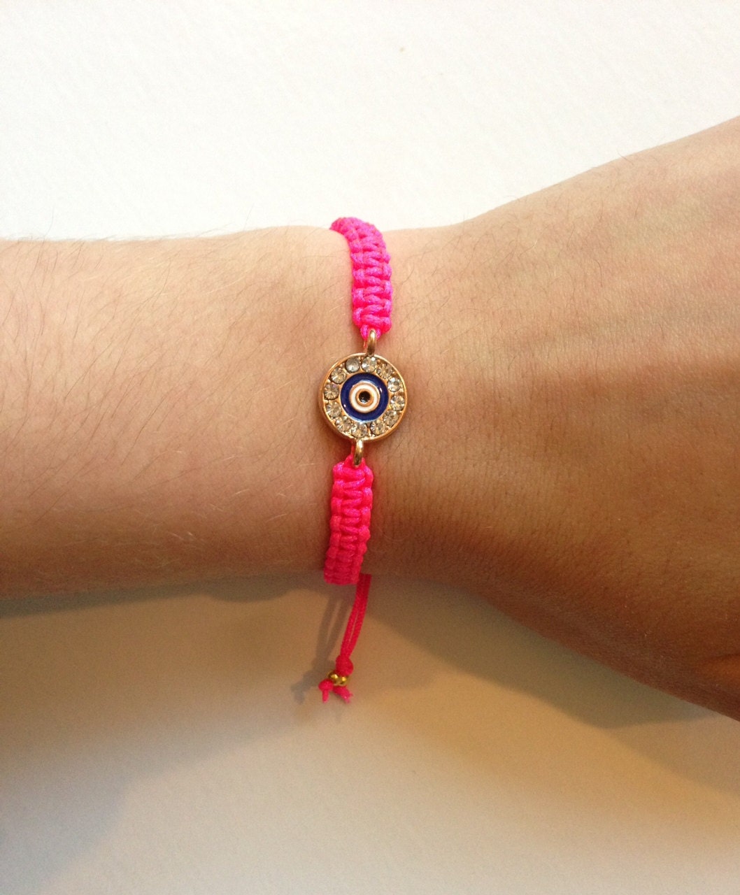 Adjustable Evil Eye Bracelet- Hot pink