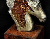 SPIRIT and FIRE, 6/10   Metal Crystal Sculpture, Pure Bismuth, Beautiful Equine Iridescent Horse Head Bust