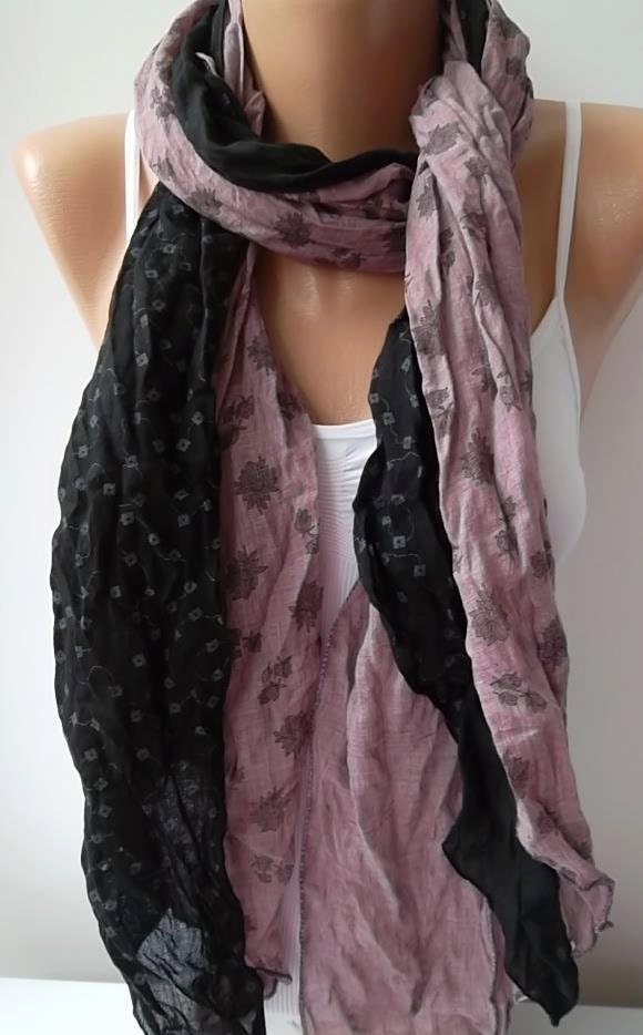 Scarf - Cotton -Elegant Scarf Cotton Scarf - Black/pink