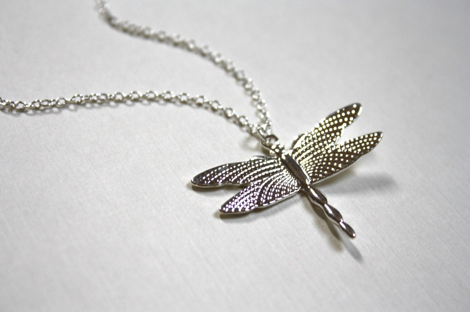 Silver Dragonfly Necklace - Woodland, forest, nature - Insect Jewelry - Simple Everyday