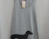 Women's Leather Daschund Top Handmade Grey Cotton Tunic Vest Tank Singlet Top