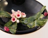 Decorative Ceramic Floral Incense Stick Holder with Ladybugs.