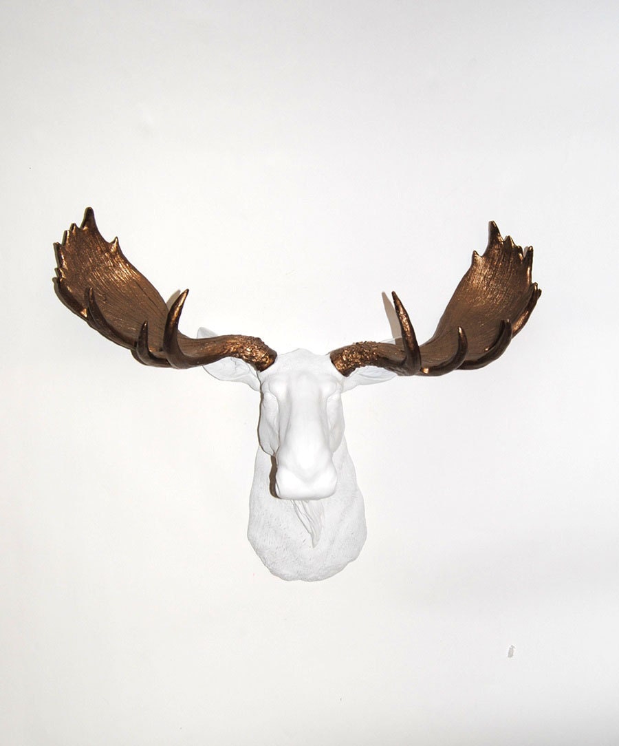 Faux Moose Head - The Boston - Resin Moose Head W/ Bronze Antlers - Faux Taxidermy