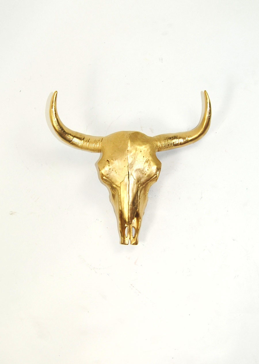 The Draper - Gold Resin Buffalo/Bison Skull Head- White Faux Taxidermy- Chic & Trendy