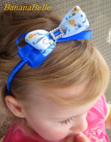 Disney Cinderella inspired character headband in royal blue and light blue for birthday party, princess, flower girl, beauty pageant