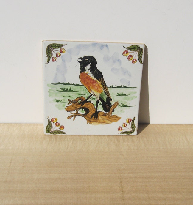 SPRING SALE /// Hand Painted Portuguese Tile / Vintage Kitchen / Vintage Country Decor