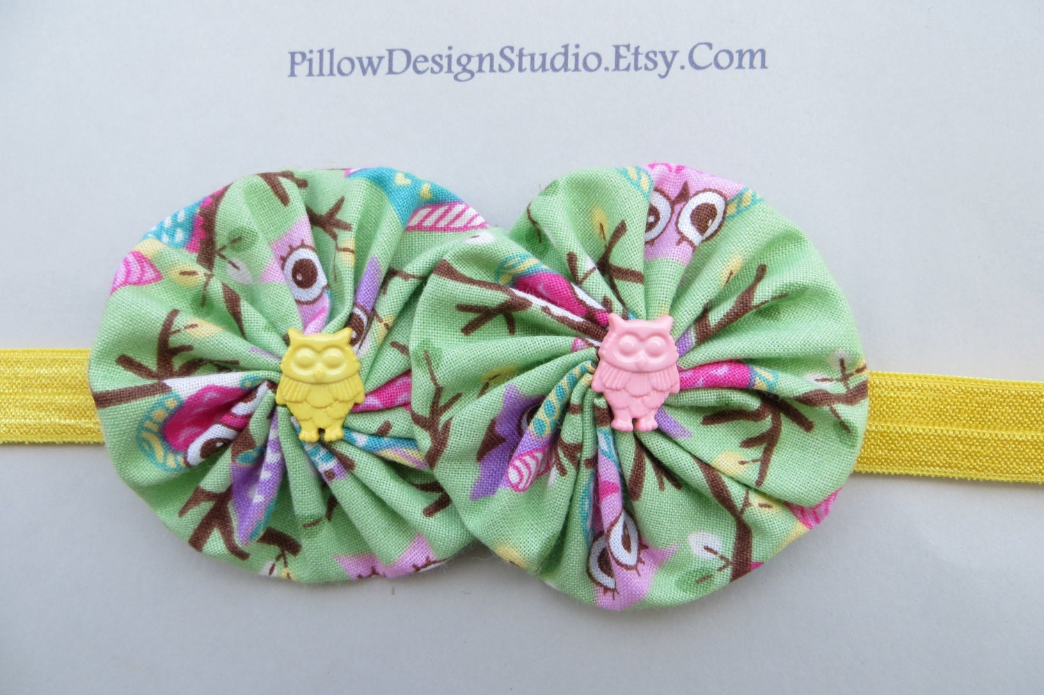 Owl headband -- spring pastel headband for babies and girls with owl print, pale yellow, lavender and light pink
