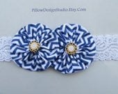 Blue chevron headband -- nautical theme navy blue chevron pattern headband -- preppy style