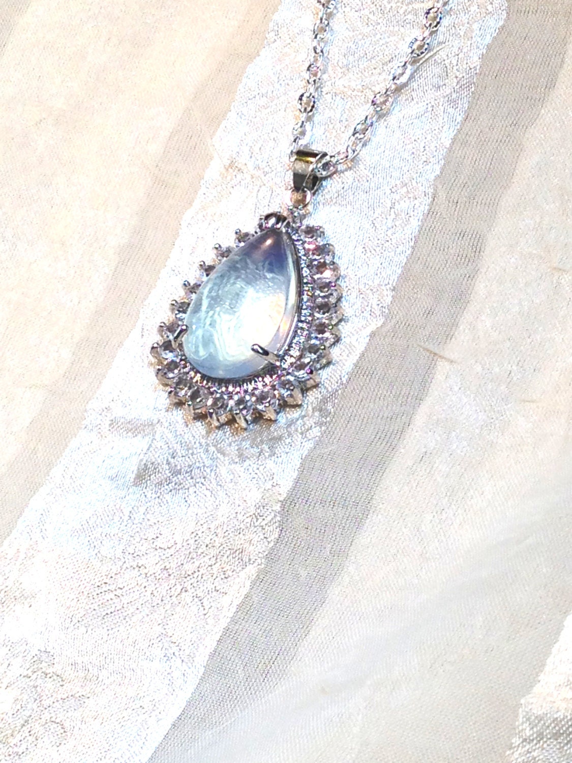 Vintage Teardrop Necklace Upcycled Vintage Opalite Repurposed Pendant