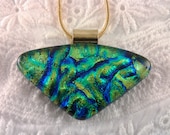 Dichroic Glass Pendant, Fused Glass Jewelry,  Blue Green Gold Dichroic Necklace