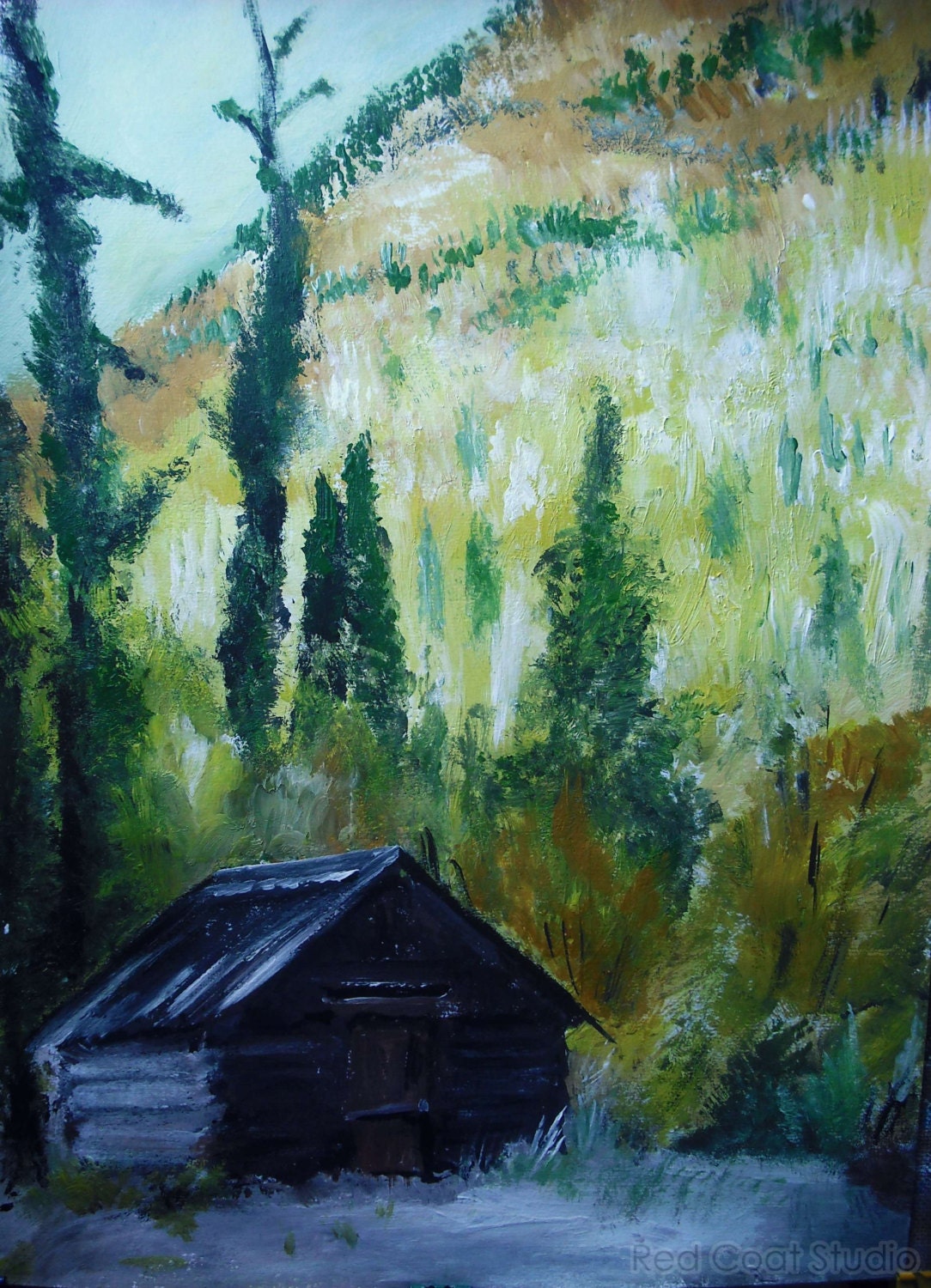 Colorado Cabin in Woods Print from Original Painting