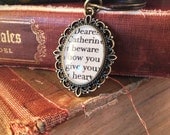Jane Austen Northanger Abbey Antiqued Bronze Book Page Keychain or Key Ring Dearest Catherine beware how you give your heart