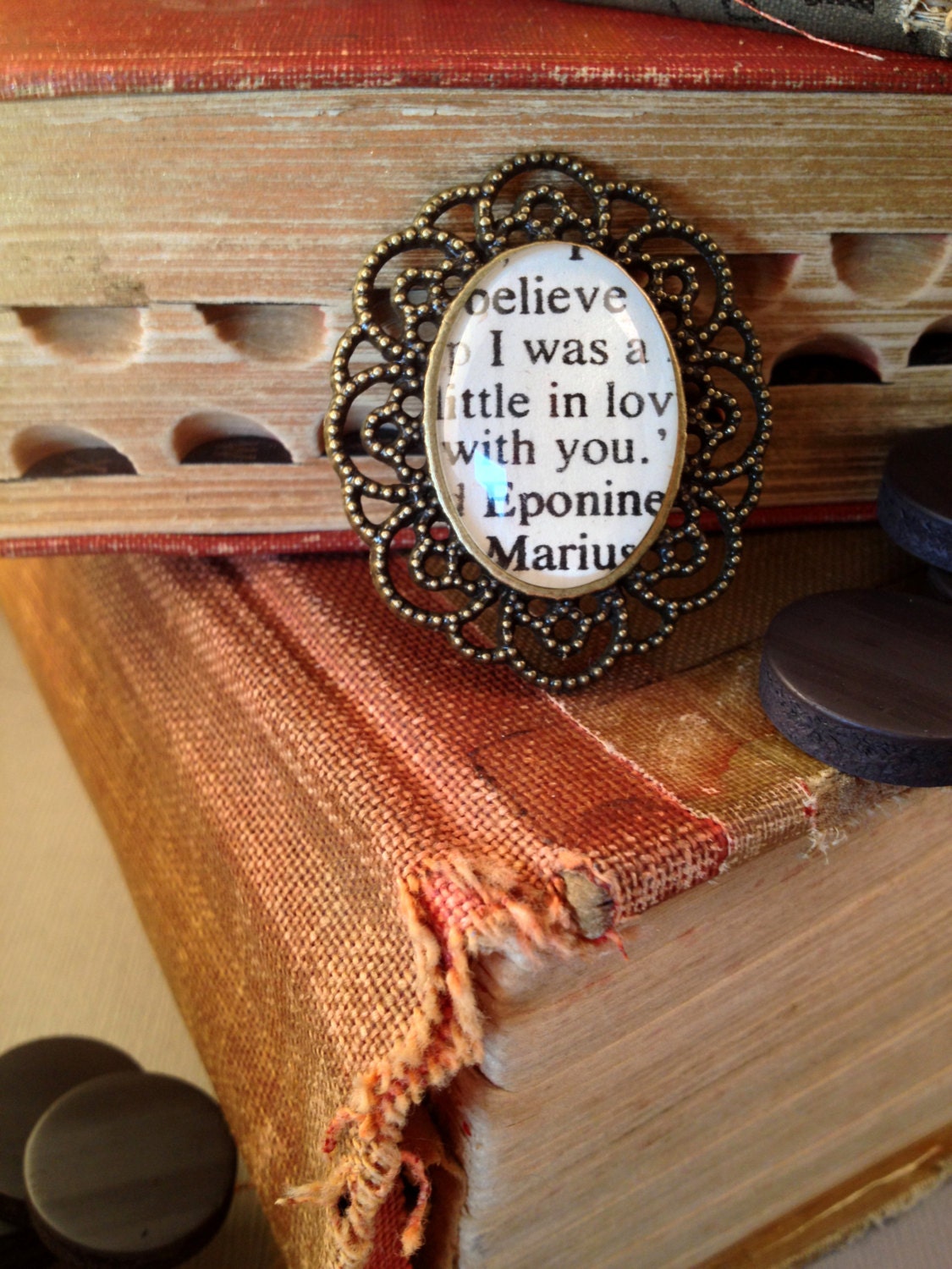 Les Miserables Eponine and Marius by Victor Hugo Antiqued Bronze Book Page Magnet