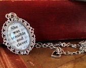 Sense and Sensibility Jane Austen Antiqued Silver Book Page Literature Necklace She was sensible and clever Book Quote