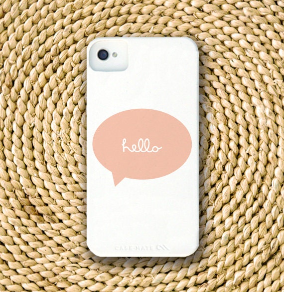 Cursive Hello Talk Bubble Barely-There iPhone 4 Case in Grapefruit Pink (In Stock & Ready to Ship) - Gift for Her, Gadget / Tech Accessories