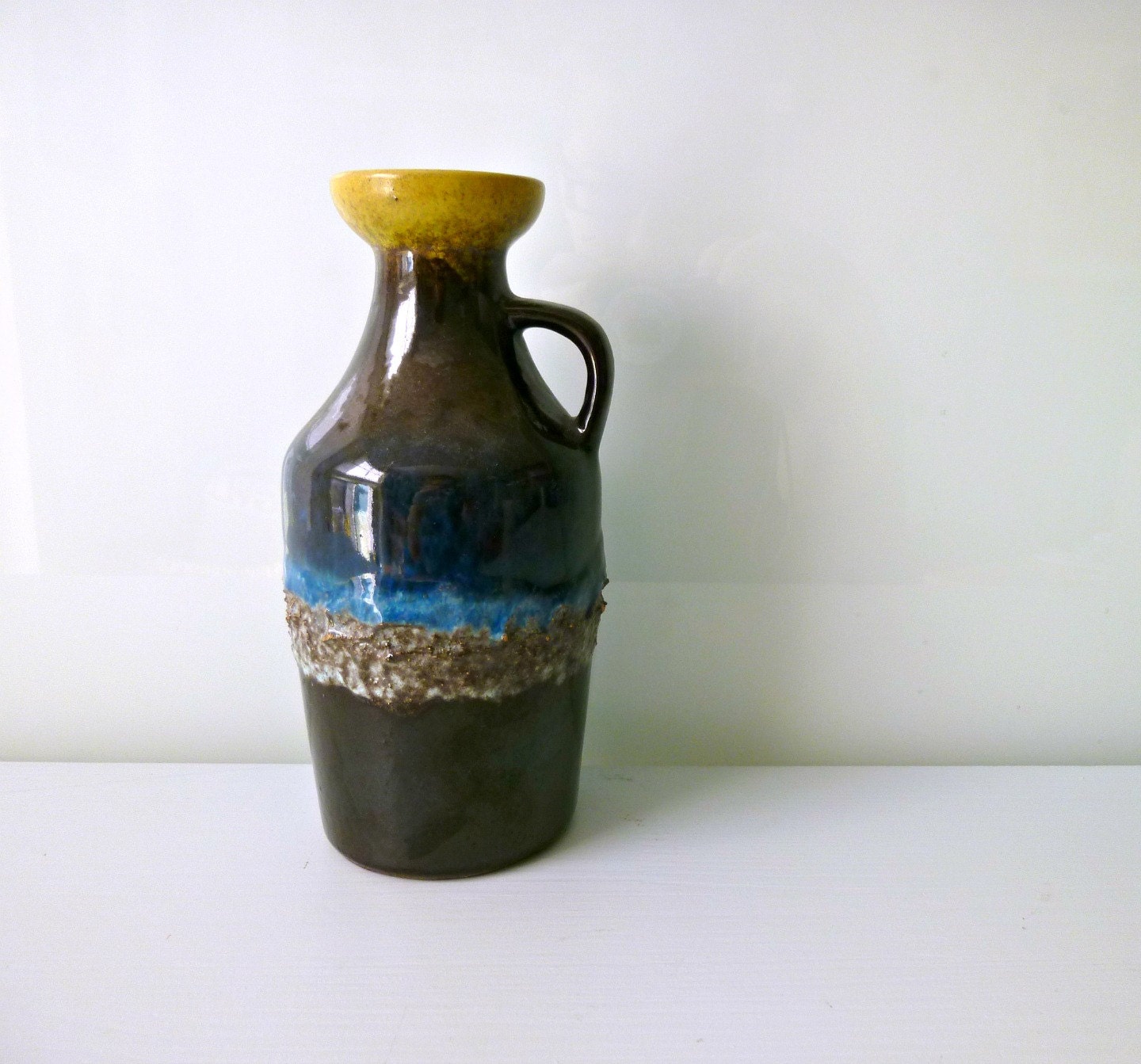 Mid Century Fat Lava Vase - Strehla, East Germany, DDR - Brown, Navy / Denim Blue, Aqua / Mint, Lime - Mad Men, 1960's / 1970's, Home Decor