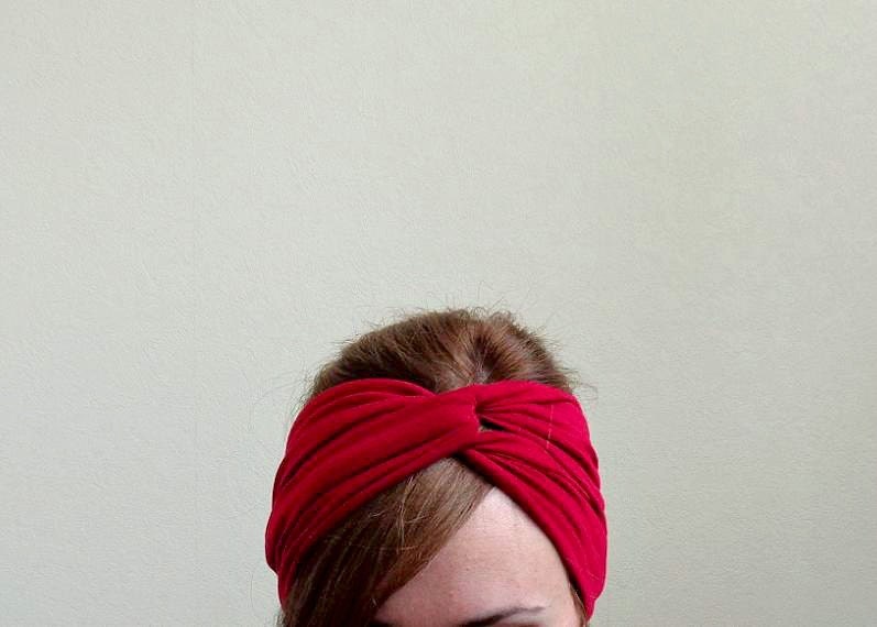 Burgundy twist headband turban Jersey wide twisted headband stretch turband head band red europeanstreetteam wine fall