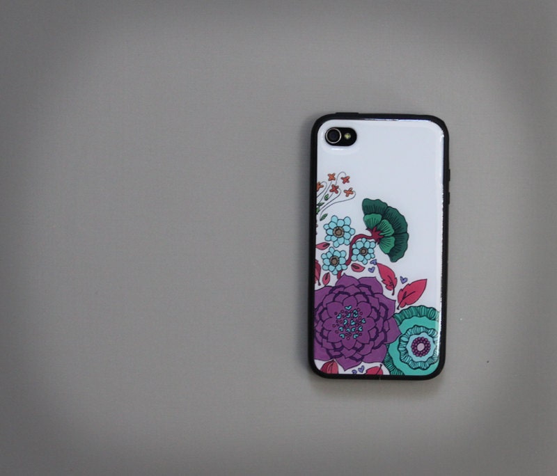 Spring flower iphone case . boho modern iphone case . iphone 4/4s and iphone 5 . iphone cover . teal . purple . flowers . iphone .