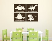 Dinosaur Blocks Nursery Childrens Vinyl decal boys room T Rex Brontosaurus Triceritops, Stegosaurus Set of 4 - each 10" x 14"