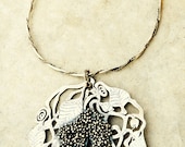 Silver Art Nouveau leaves and flowers with Melted Balls of Silver Goodness Statement Necklace
