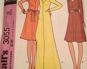 Vintage 1970s Dress Pattern, McCalls 3055, Retro Dress Size 10 Bust 32 1/2 Uncut