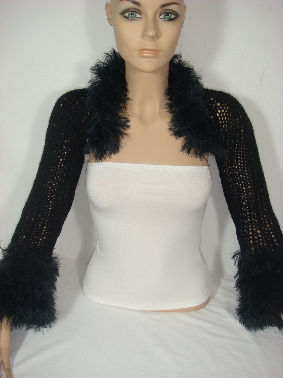 Hand Knitted Long Sleeve Black Bolero, Shrug by Arzu's Style