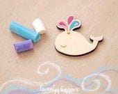 Wood Baby Whale brooch  - laser cut wood & hand painted