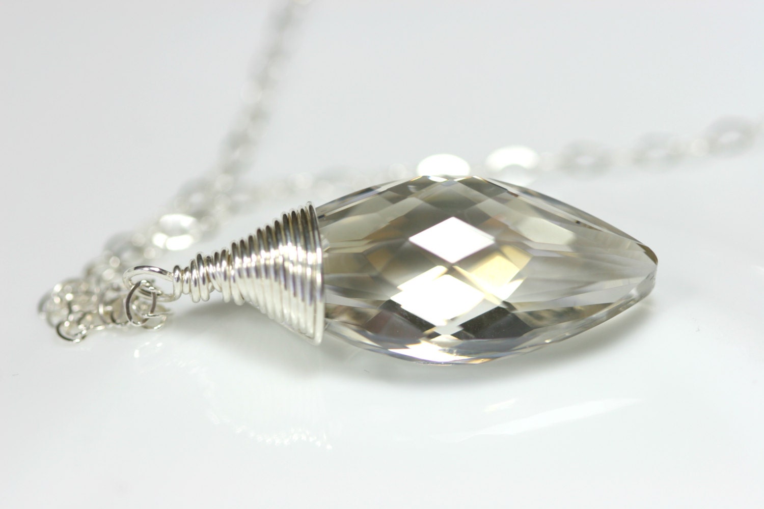 Clear Swarovski Necklace Wire Wrapped Jewelry Handmade Sterling Silver Jewelry Handmade Swarovski Pendant Necklace Swarovski Jewelry