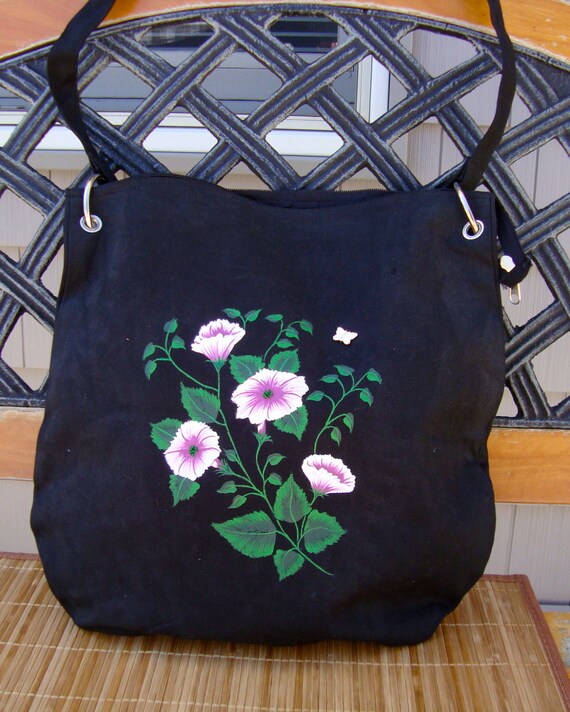 Black Messenger Bag With Painted Pink and White by ipaintitpretty