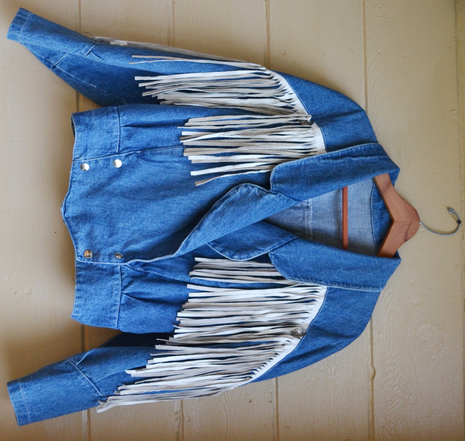 Vintage 1980's Denim Fringe Jacket Country Western Southwestern Denim Jacket Womens Coat