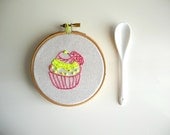 Neon cupcake ornament hand embroidery hoop wall art,4" ,kids room decor,children room decoration,girls decor,under 20