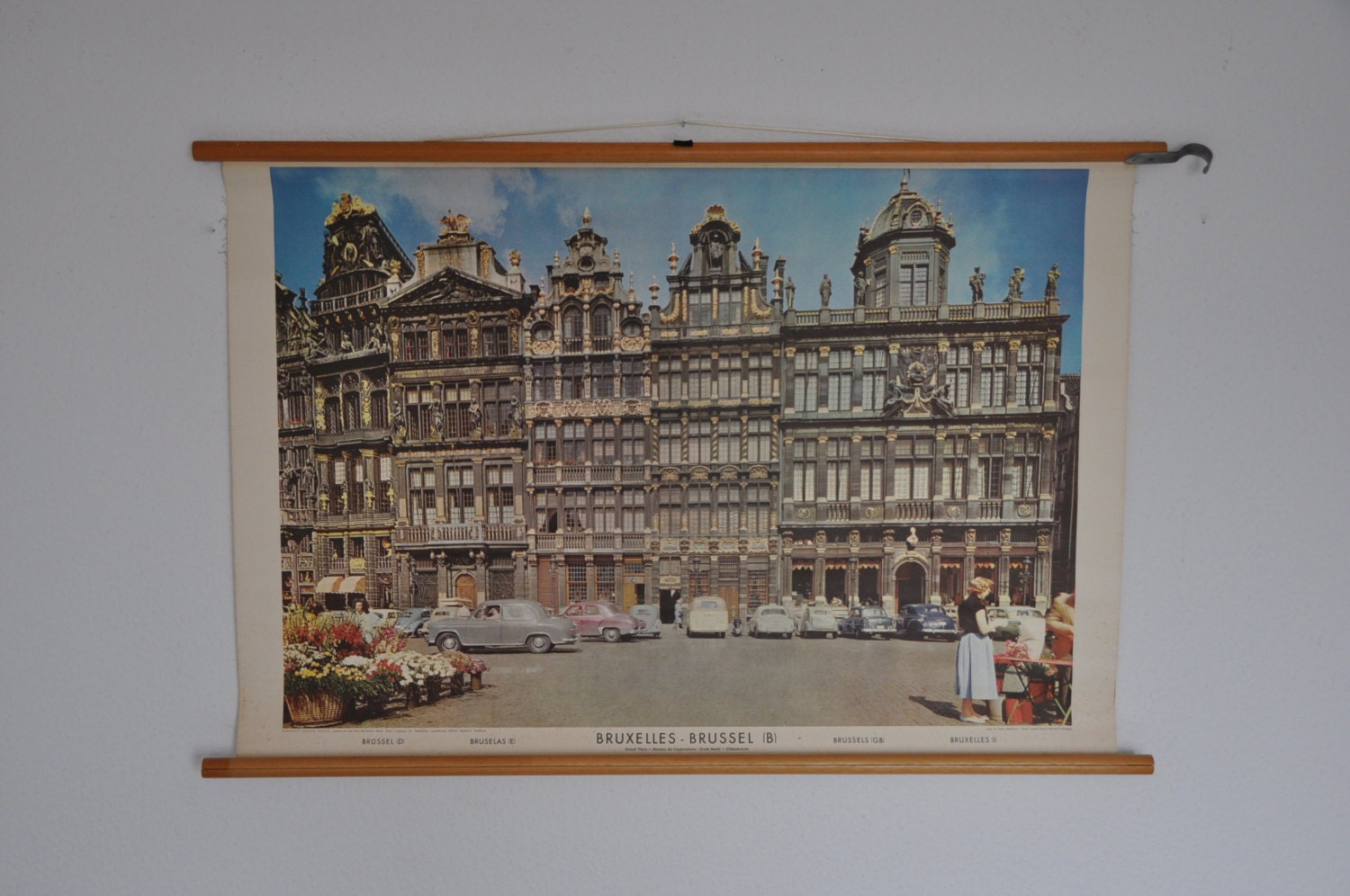 Authentic Mid Century Classroom Poster. Brussels. Pull Down School Chart. Genuine. German. Industrial.